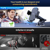 TOPK Car Phone Holder Mount 2-IN-1 Handsfree Stand Phone Holder for Dashboard & Air Vent Compatible with iPhone Samsung Android