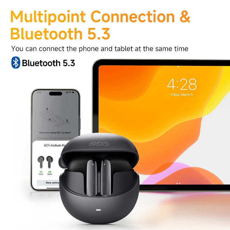 QCY HT10 AilyBuds Pro+ Hybrid ANC Wireless Earphones Hi-Res Audio with LDAC 6 Mics AI HD Call Headset Dual Connection Earbuds
