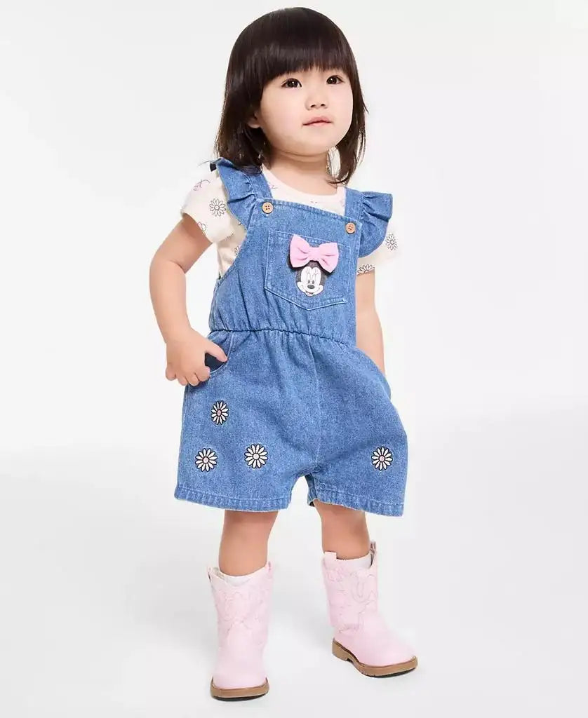 Disney | Baby Girl 2-Pc. Minnie T-Shirt & Denim Shortall Set