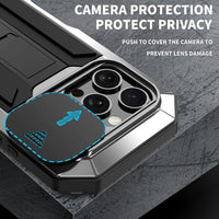 Rugged Metal Phone Case For iPhone 16e 15 14 Plus 13 Pro Max Heavy Military Shockproof Shell Slide Camera Cover Screen Protect