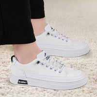 Beige Men's Punk Skate Shoes w/Leather/Canvas, Breathable Thick Platform for Streetwear & Casual Wear