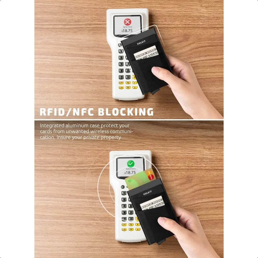 VULKIT Card Holder with Money Pocket Pop Up Wallet RFID Blocking Slim Metal Bank Card Case Holds 5 Cards and Notes Black