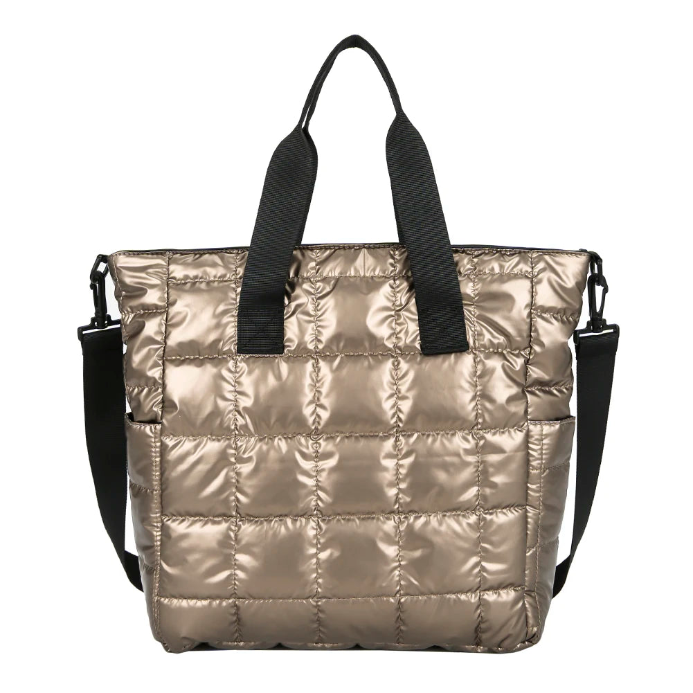 Women Padded Shoulder Bag Solid Color Quilted Chic Hobo Bag Large Capacity Fashion Crossbody Bag Zipper Closure Puffy Handbag
