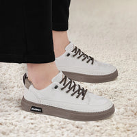 Beige Men's Punk Skate Shoes w/Leather/Canvas, Breathable Thick Platform for Streetwear & Casual Wear