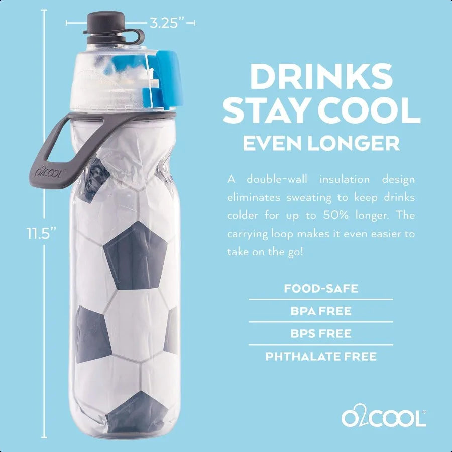 Mist 'N Sip Misting Water Bottle 2in1 Mist And Sip Function With No Leak Pull Top Spout Reusable Sports Water Bottle 20 oz Socc