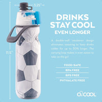Mist 'N Sip Misting Water Bottle 2in1 Mist And Sip Function With No Leak Pull Top Spout Reusable Sports Water Bottle 20 oz Socc