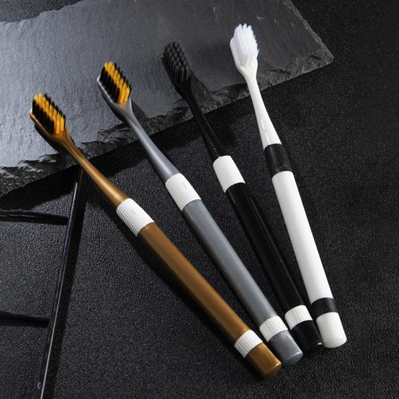 2 Pcs Bamboo Charcoal Toothbrushes Ultra-Fine  Bristle Cleaning, Family Outfit Couple Adult Fine Bristle Toothbrush Set