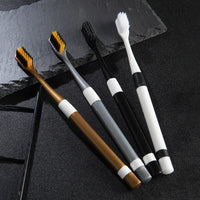 2 Pcs Bamboo Charcoal Toothbrushes Ultra-Fine  Bristle Cleaning, Family Outfit Couple Adult Fine Bristle Toothbrush Set