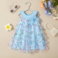 (0-3 Years Old) Summer Mesh All Over Flower Bow Baby Girl Dress Cute Sleeveless Girl Princess Dress