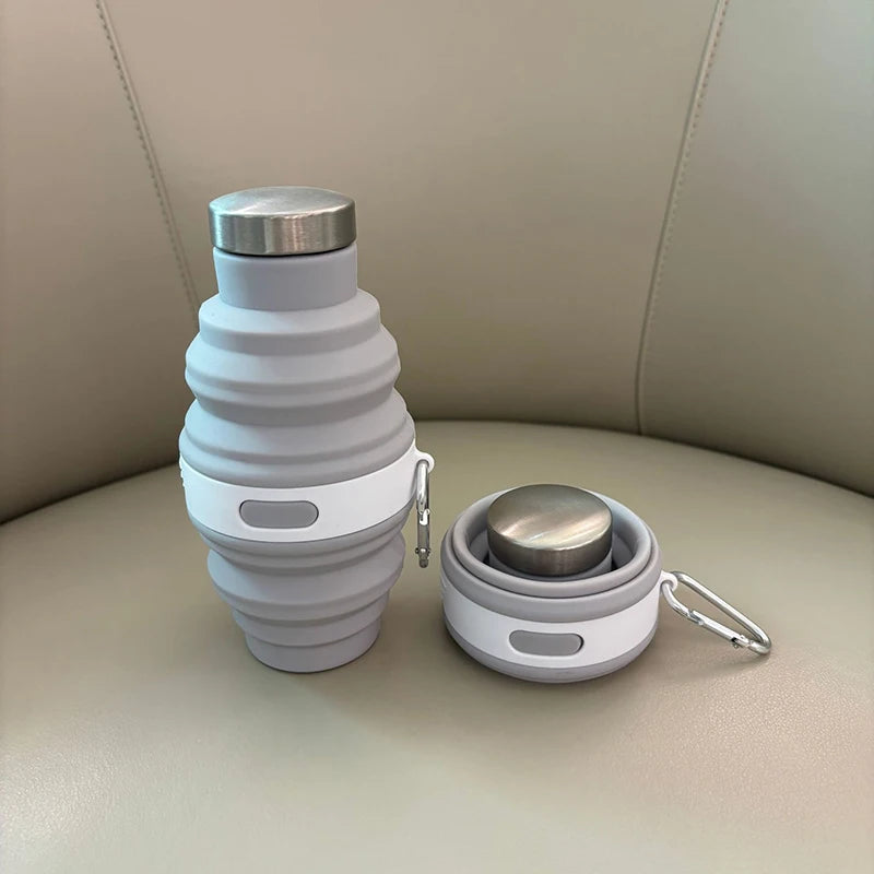 Reusable 475ml Collapsible Water Bottles Retractable Portable Hiking Cups With Carabiner Silicone Folding Drink Cups Sport