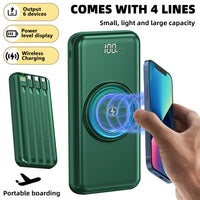 20000mAh Wireless Power Bank Fast Charging Built-in Quad Power Cable Mobile Phone Charger For Iphone 13 14 15 Xiaomi Samsung