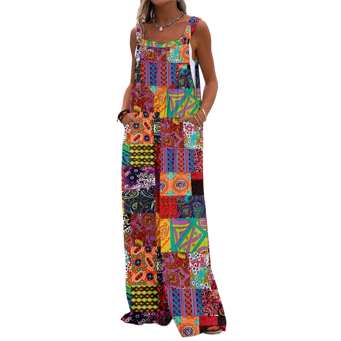Women s Summer Long Jumpsuit Solid Color Tie Dye Pattern Print Sleeveless Spaghetti Strap Jumpsuit Casual Suspender Pants