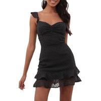 Elegant Sleeveless Bodycon Dress with Sweetheart Neckline and Polka Dot Chiffon Tiered Hem - Stylish Mini Dress for Women