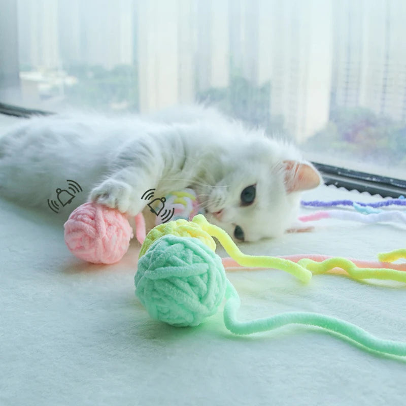 Funny Cat Toys Colorful Yarn Balls with Bell Sounding Interactive Chewing Toy for Kitten Stuffed Toy Ball Cat Supplies