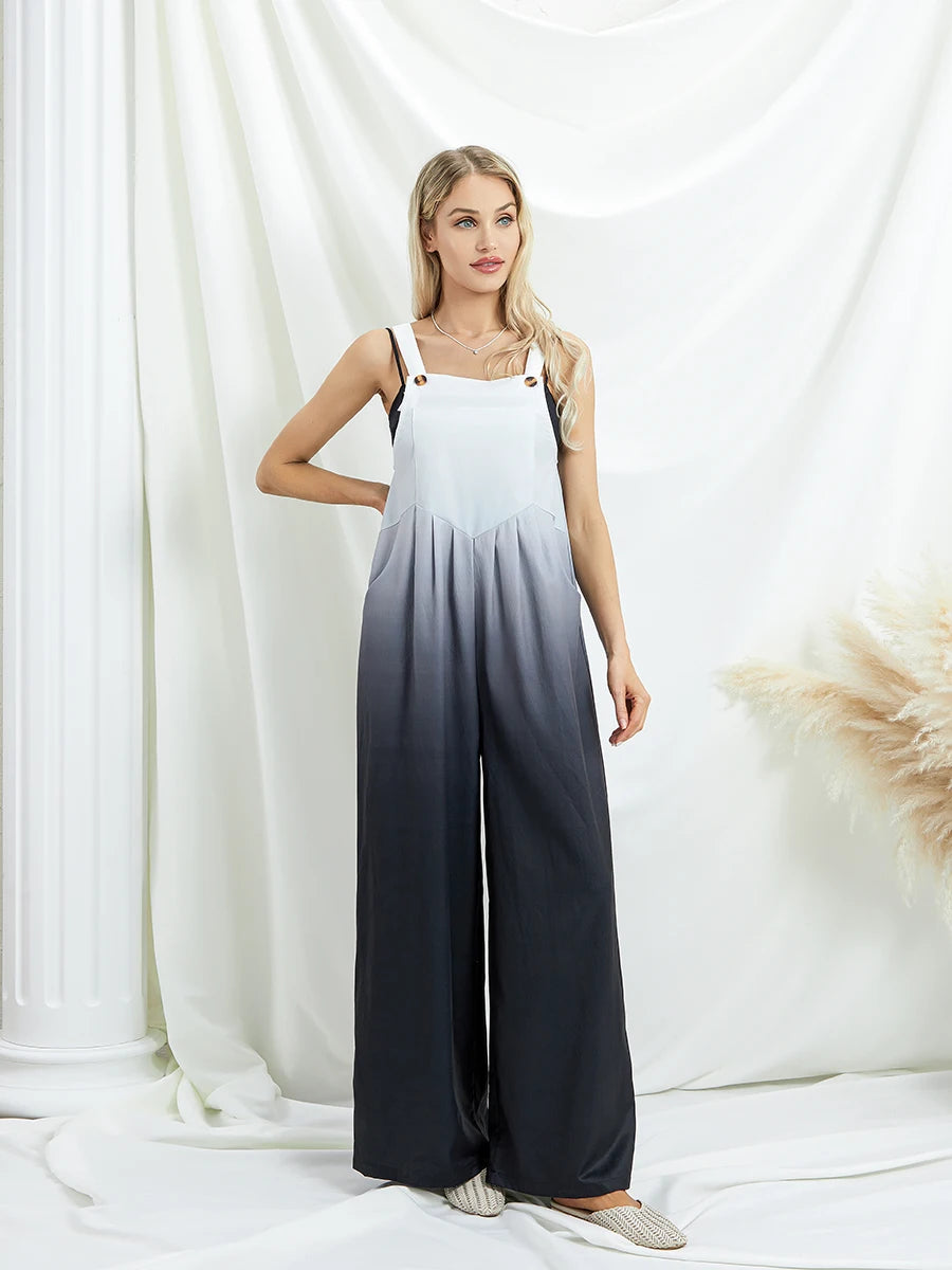 Women s Summer Long Jumpsuit Solid Color Tie Dye Pattern Print Sleeveless Spaghetti Strap Jumpsuit Casual Suspender Pants