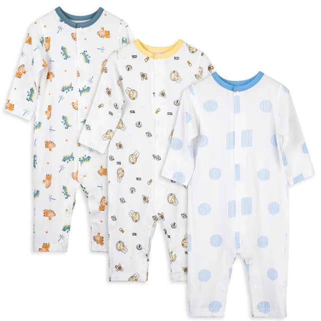 MICHLEY 3pcs Baby Short-Sleeve Rompers Long-Sleeve Jumpsuit Bodysuit Soft White Cartoon Infant Clothes Overalls  For Boys Girls