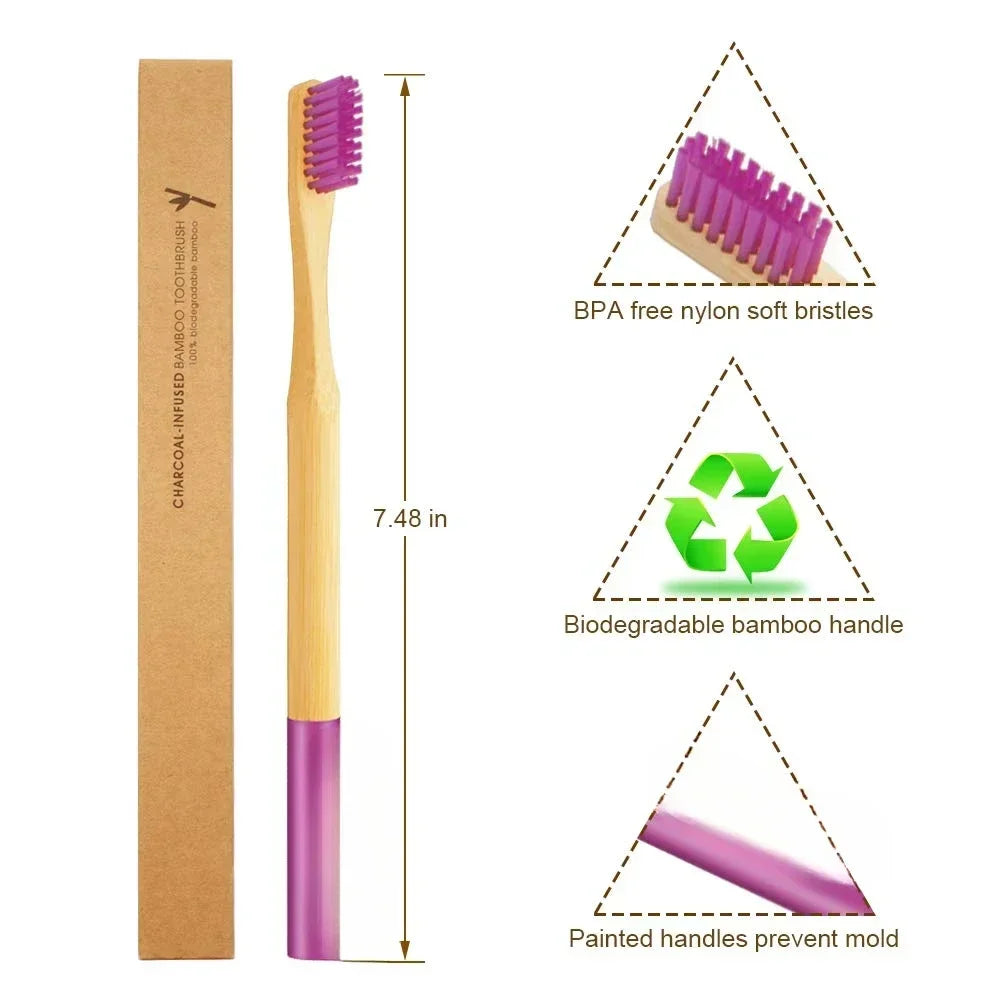 6 biodegradable bamboo toothbrushes, the best travel wood toothbrush set for sensitive gums