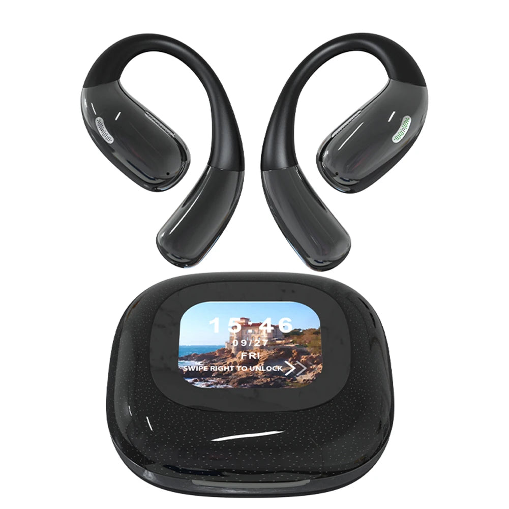 Wireless Headphones Bluetooth-Compatible 5.3 Noise Cancelling Open Ear Headphones Touch Color Screen for Workout Driving Running