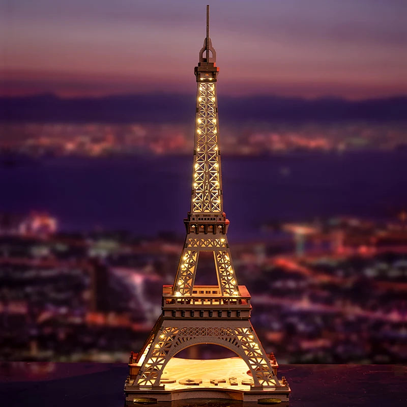 Robotime 3D Wooden Puzzle Game Night of the Eiffel Tower 1:638 Models for Children Adult DIY Crafts Kits Gift DIY with Light