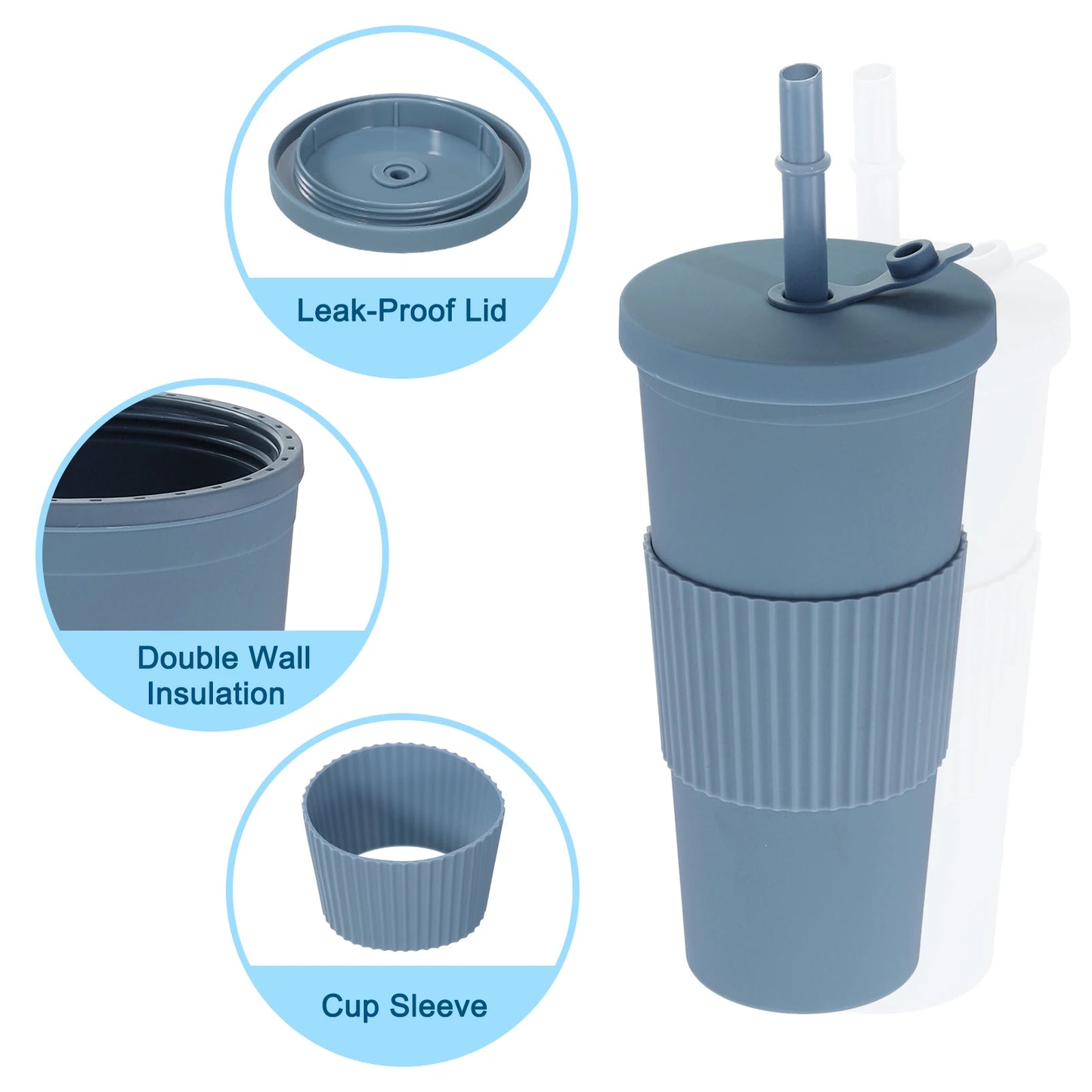 Reusable Boba Cups with Lid and Straw, 24 Oz Insulated Double Wall Acrylic Tumbler Cups with Wide Straw & Clean Brush