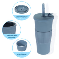 Reusable Boba Cups with Lid and Straw, 24 Oz Insulated Double Wall Acrylic Tumbler Cups with Wide Straw & Clean Brush