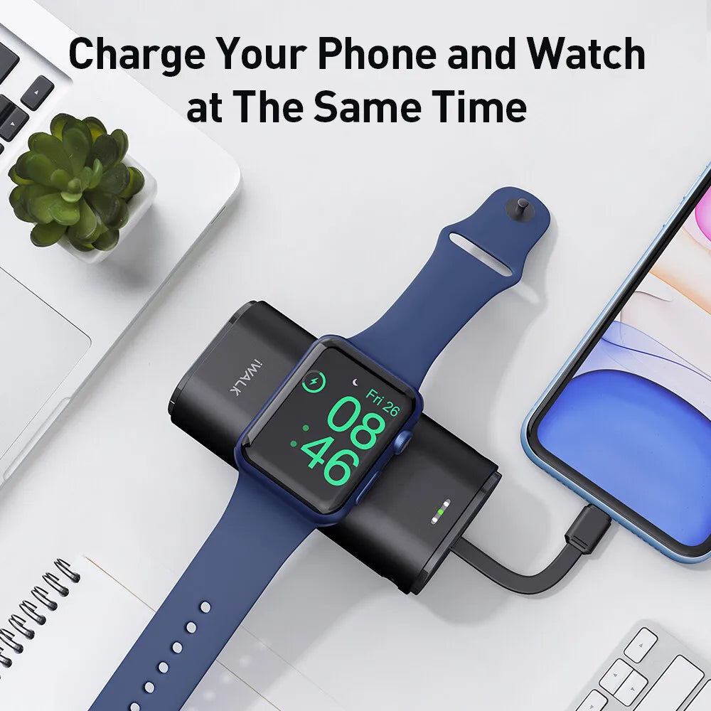 IWALK wireless power bank 9000mAh with built-in cable iWatch ultra wireless magnetic iPhone Watch 8/7/6 Lightning