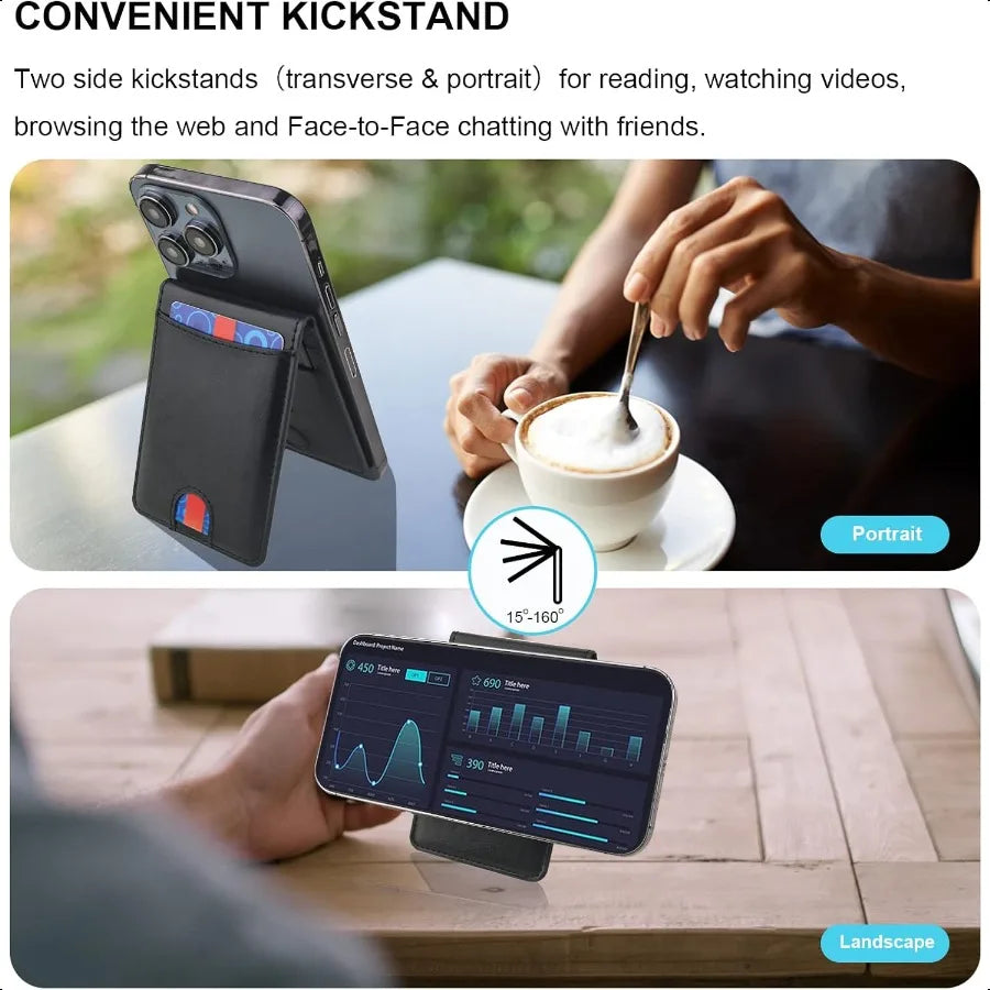 KIHUWEY for MagSafe Wallet Card Holder with Magnetic Mag Safe Leather Detachable Kickstand RFID Wallet for iPhone 16 15 14 13 1