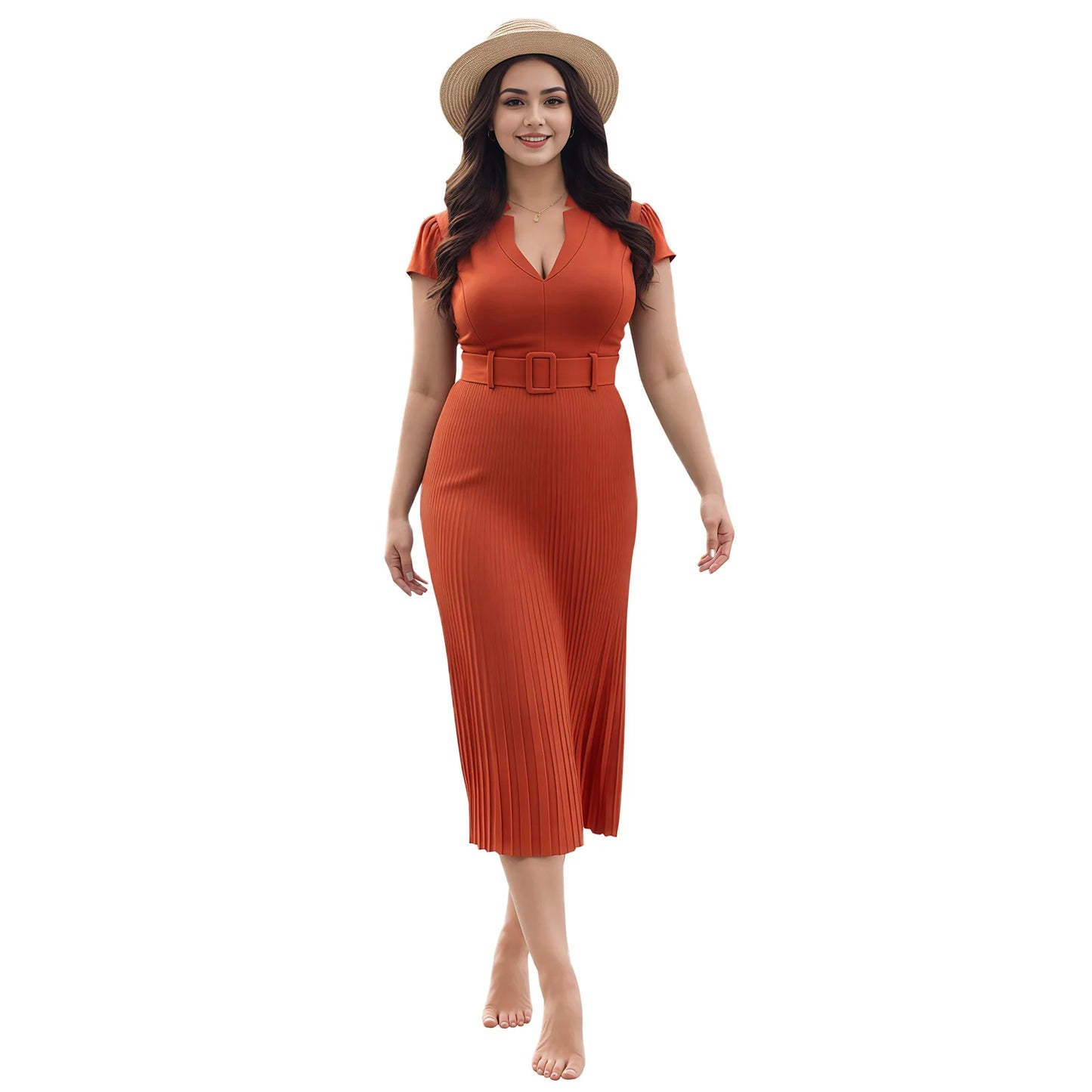 Women Plus Size Dress Floral Print Round Neck Sleeveless Maxi Dress Summer Boho Beach Party Long Dress with Pockets and Belt