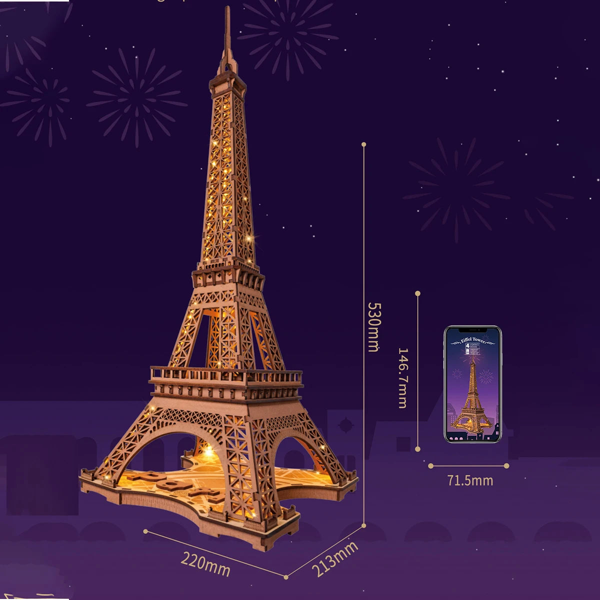 Robotime 3D Wooden Puzzle Game Night of the Eiffel Tower 1:638 Models for Children Adult DIY Crafts Kits Gift DIY with Light
