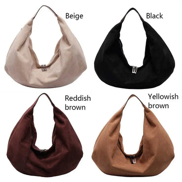 Female Bag Suede Quality Shoulder Bag with Zipper Solid Casual Top-Handle Bags Large Capacity Women Underarm Bag Travel Tote Bag