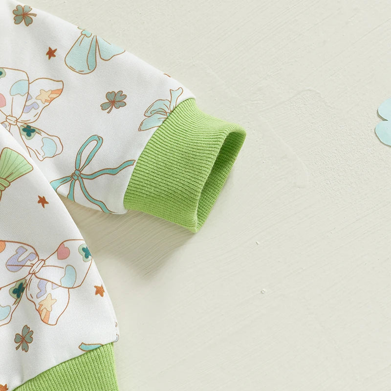 St Patrick s Day Baby Girl Outfits Green Shamrock Print Ruffle Sleeve Top Pants Headband 3Pcs Clothing Set for Toddler