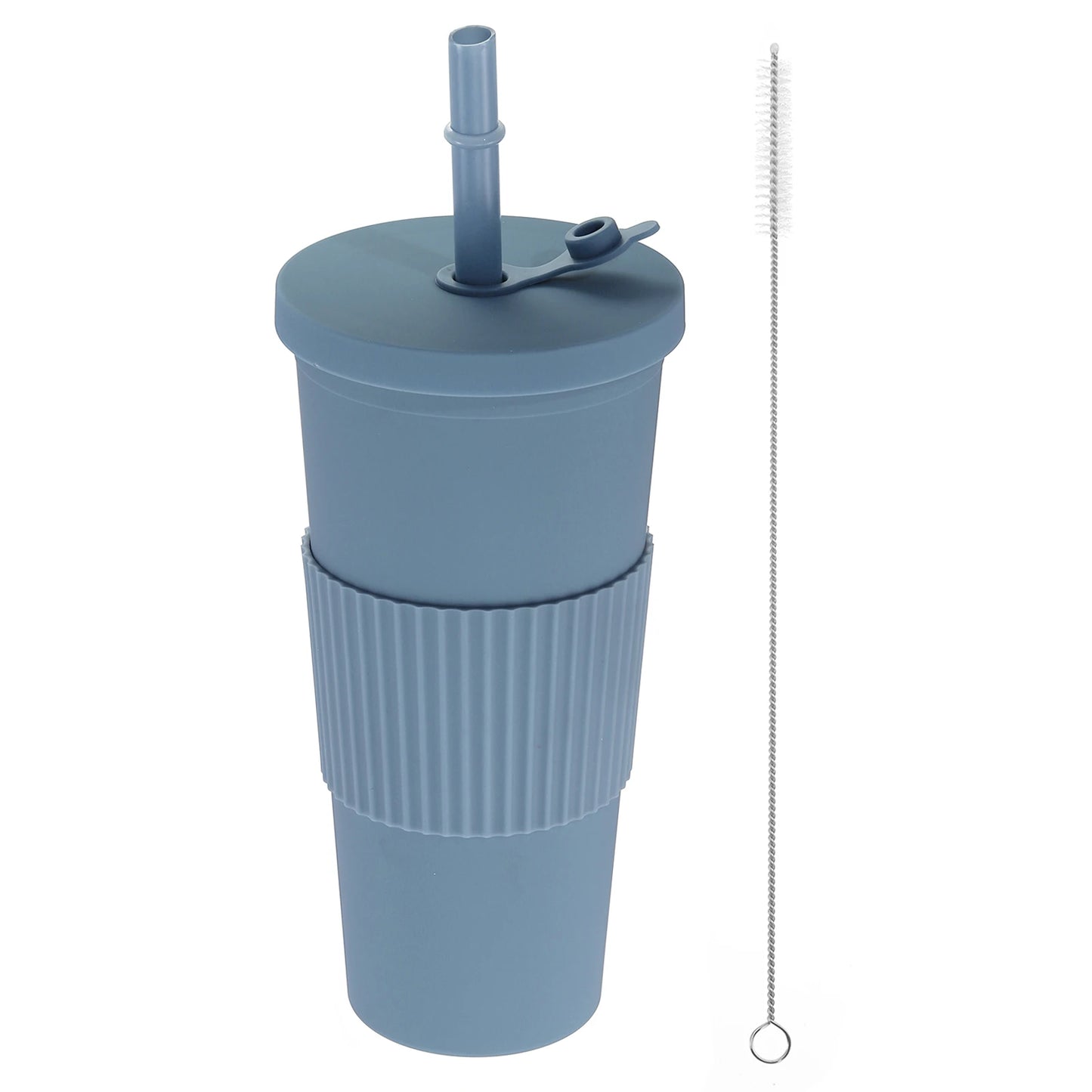Reusable Boba Cups with Lid and Straw, 24 Oz Insulated Double Wall Acrylic Tumbler Cups with Wide Straw & Clean Brush