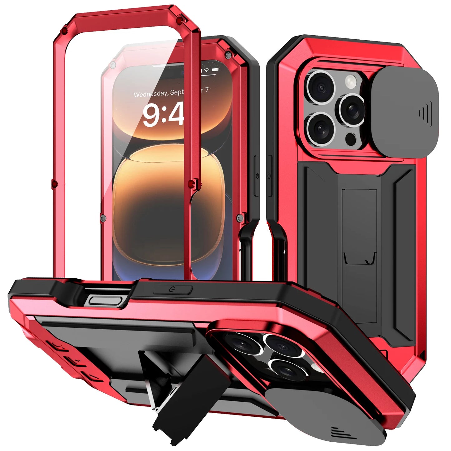 Rugged Metal Phone Case For iPhone 16e 15 14 Plus 13 Pro Max Heavy Military Shockproof Shell Slide Camera Cover Screen Protect