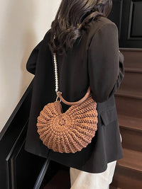 Handwoven Seashell Women Beach Shoulder Bag Multifunctional Pearls Chain Crossbody Bag Summer Boho Clutch for Vacation Travel
