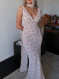 Women Sleeveless Tank Dress Casual Summer Floral Backless Party Dress with Headband for Cocktail Beach Club Streetwear