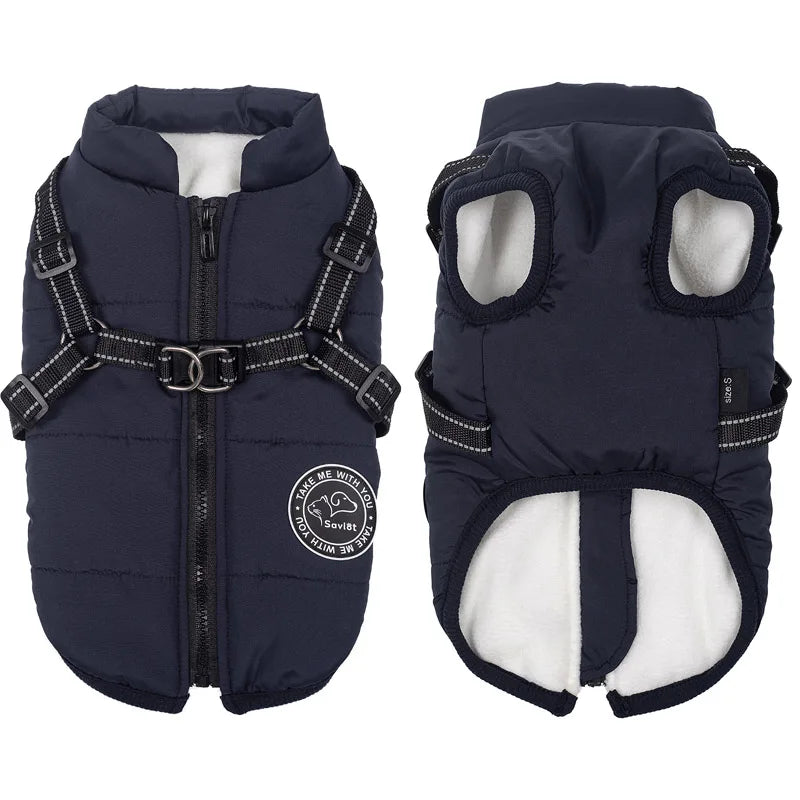 Winter Warm Dog Jacket Waterproof Pet Coat for Small Large Dog Clothes Fleece with Harness Puppy Vest Chihuahua Labrador Costume