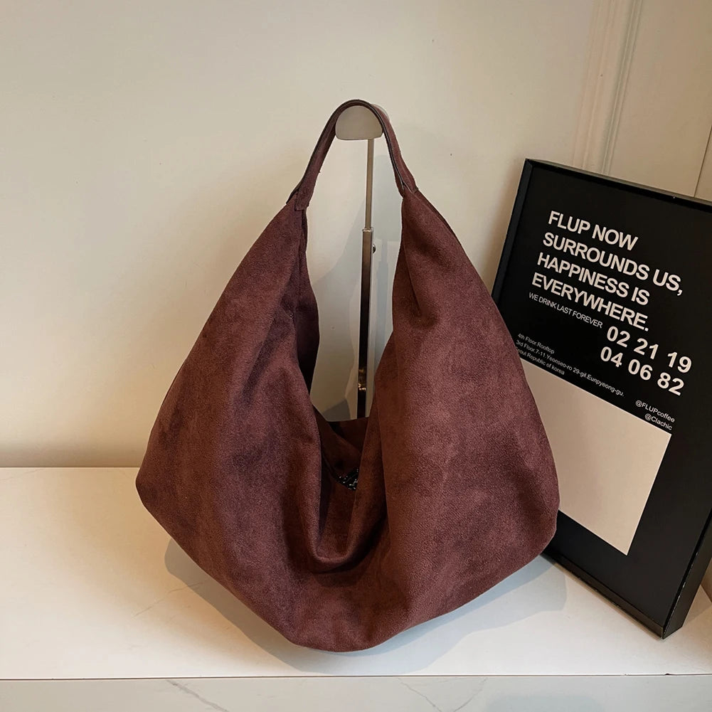 Female Bag Suede Quality Shoulder Bag with Zipper Solid Casual Top-Handle Bags Large Capacity Women Underarm Bag Travel Tote Bag