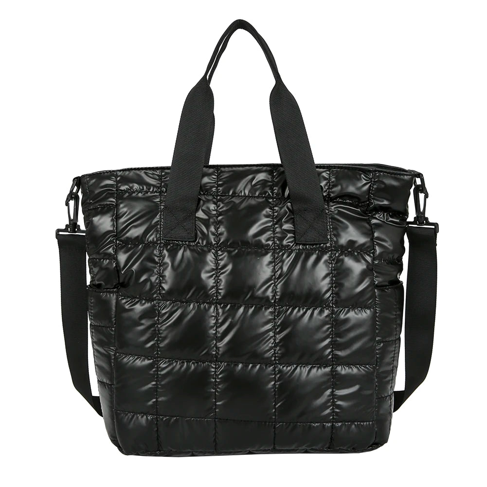 Women Padded Shoulder Bag Solid Color Quilted Chic Hobo Bag Large Capacity Fashion Crossbody Bag Zipper Closure Puffy Handbag