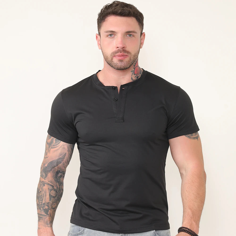 Men Slim Fit Polo T-Shirt Pull On Fashion Design Solid Color Short Sleeve Tee Male Tops
