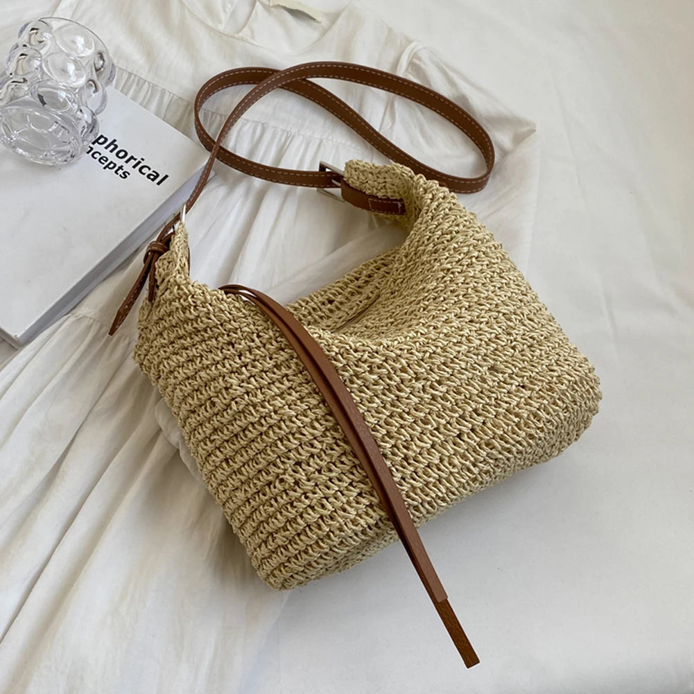 Elegant Woven Crossbody Bag Handmade Straw Messenger Bag Paper Rope Fashion Casual Simple Strap Adjustable Summer Beach Bag
