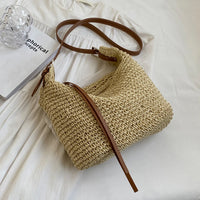 Elegant Woven Crossbody Bag Handmade Straw Messenger Bag Paper Rope Fashion Casual Simple Strap Adjustable Summer Beach Bag