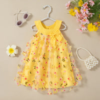 (0-3 Years Old) Summer Mesh All Over Flower Bow Baby Girl Dress Cute Sleeveless Girl Princess Dress