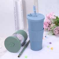 Reusable Boba Cups with Lid and Straw, 24 Oz Insulated Double Wall Acrylic Tumbler Cups with Wide Straw & Clean Brush
