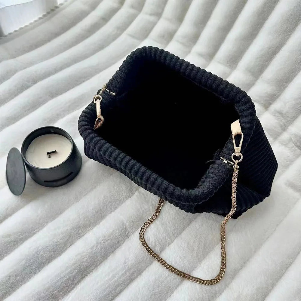 Women Evening Clutch Bag Corduroy Evening Purse Chain Strap Soft Clutch Handbag Stylish Crossbody Bag Trendy Sling Bag