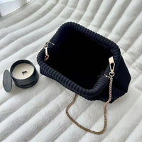 Women Evening Clutch Bag Corduroy Evening Purse Chain Strap Soft Clutch Handbag Stylish Crossbody Bag Trendy Sling Bag