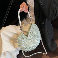 Handwoven Seashell Women Beach Shoulder Bag Multifunctional Pearls Chain Crossbody Bag Summer Boho Clutch for Vacation Travel